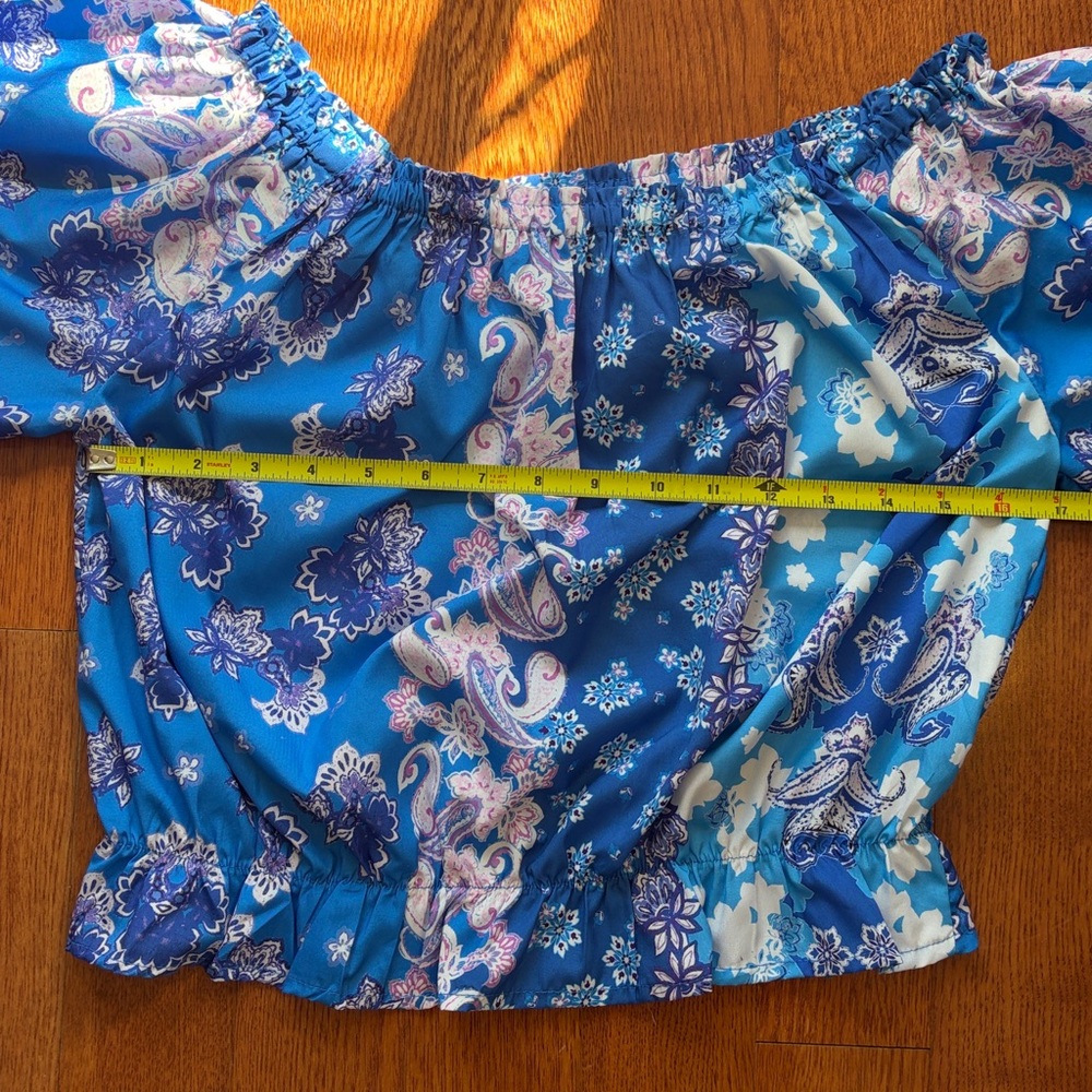 Rachel Zoe Blue Floral Ruffle Crop Top size S - Picture 7 of 9